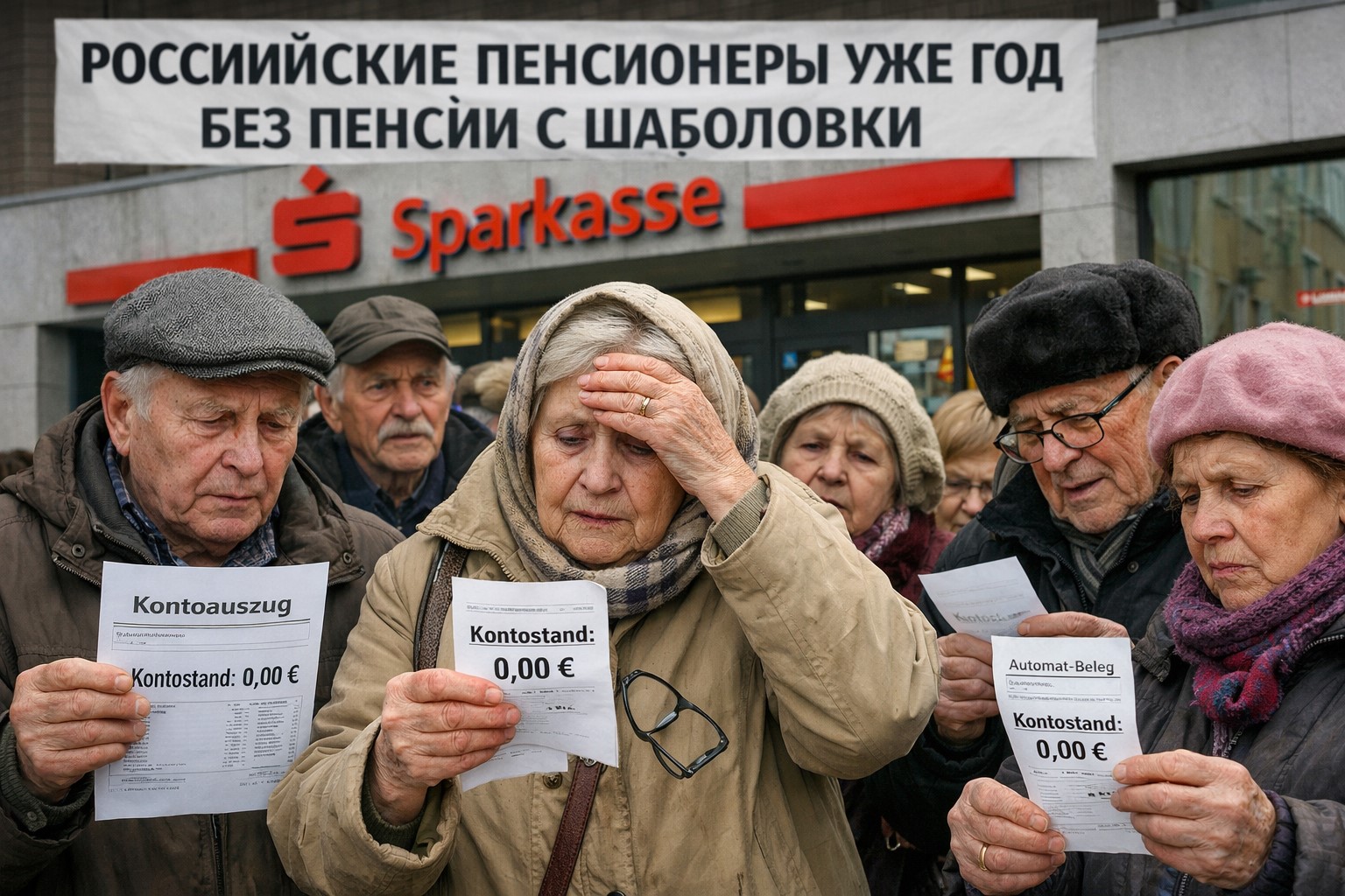 Pensionaere vor Sparkasse mit Sorgen